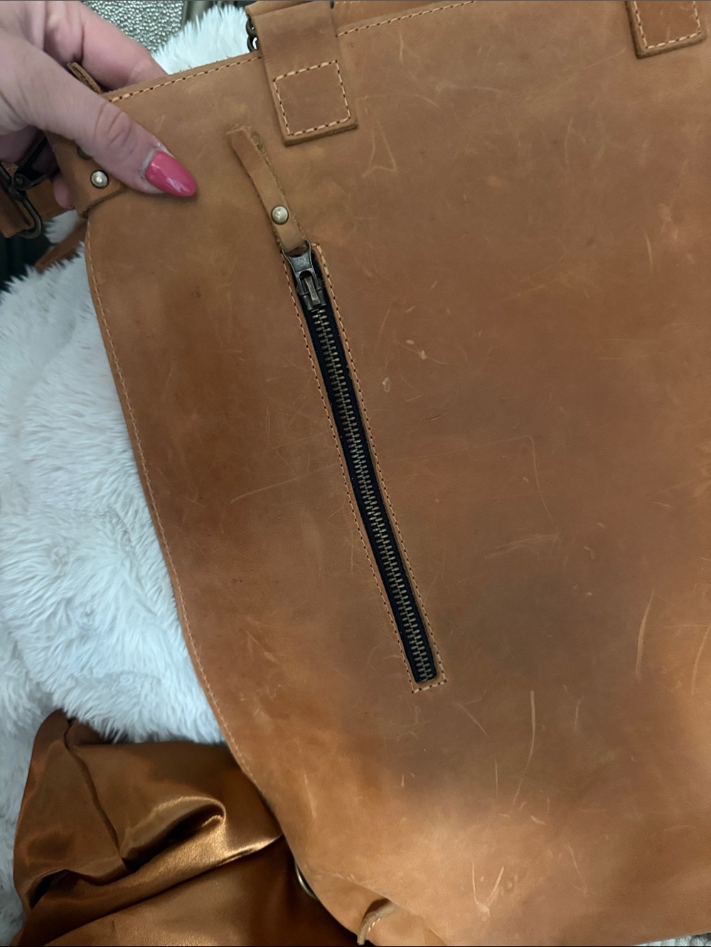 Classic Tan Leather Tote Shoulder Bag- CUSTOM !! - Picture 3 of 9